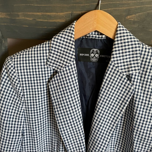 HIPCHIK COUTURE Gingham Glitter Butterfly Print Blazer Blue White Size 6 - Picture 4 of 16